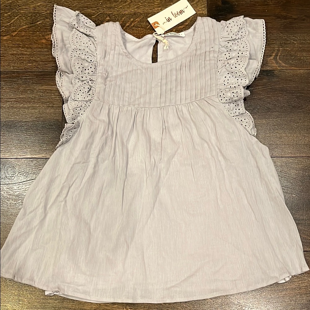Gray Loose Flowing Blouse with Ruffled Cap Sleeves